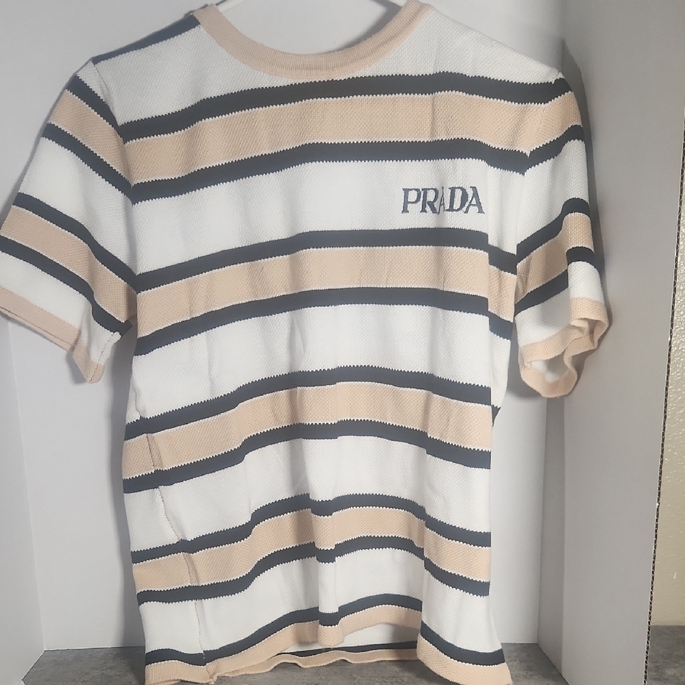 Prada Beige and Black Striped Tee